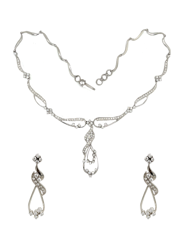 Diamond Necklace Set With Earring 18 Karat