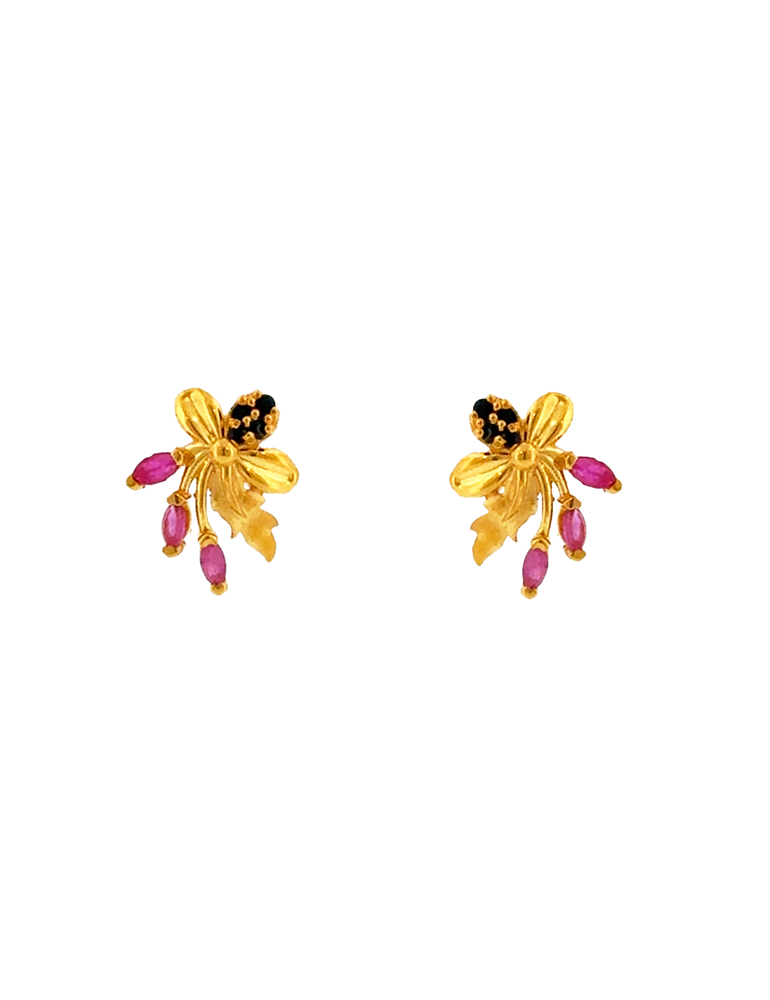 Noir Blossom Gold Earrings