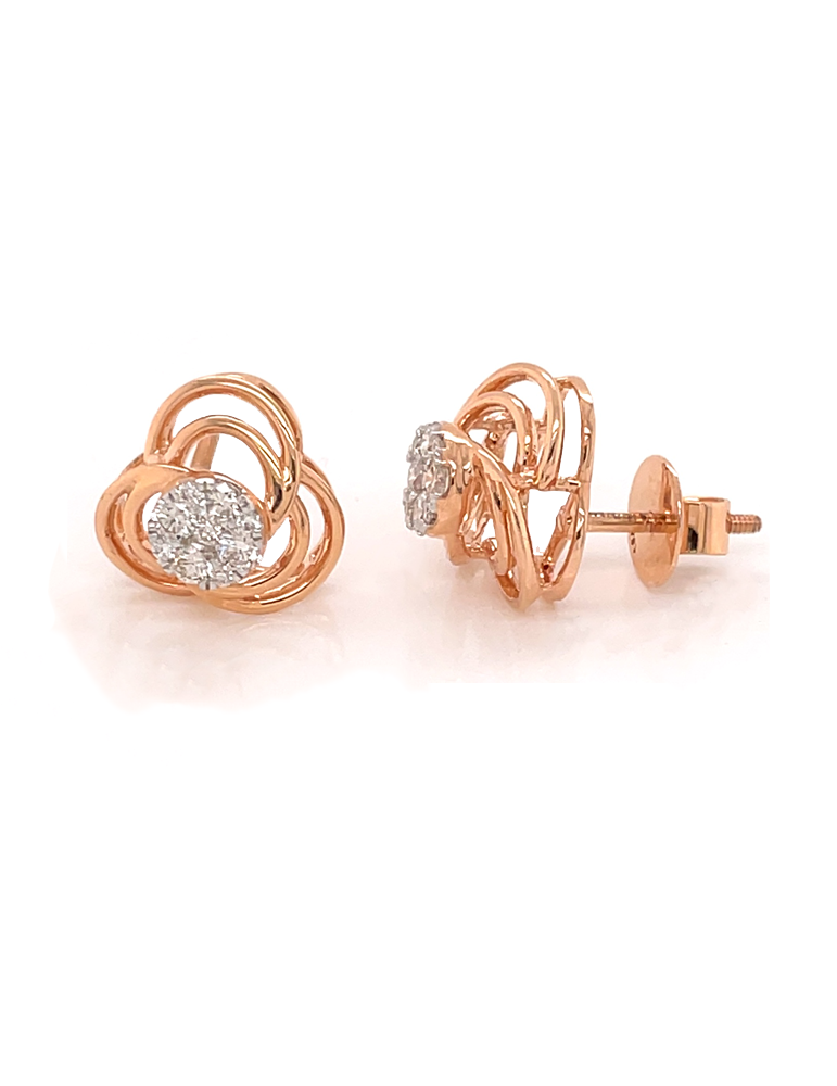 Floral Diamond Rose Gold Earrings in 18 Karat