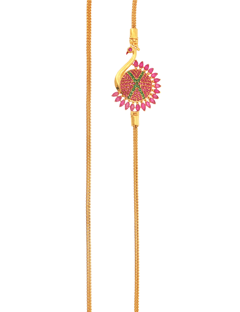Jeweled Peacock Gold Thali Mopu - 22 Kt
