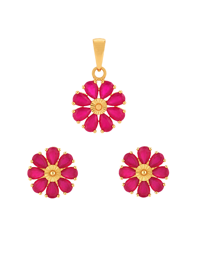 Ruby Daisy Gold Jewelry Set - 22 Karat