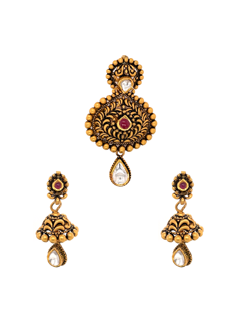 Gold Antique Pendant Set 22 Karat