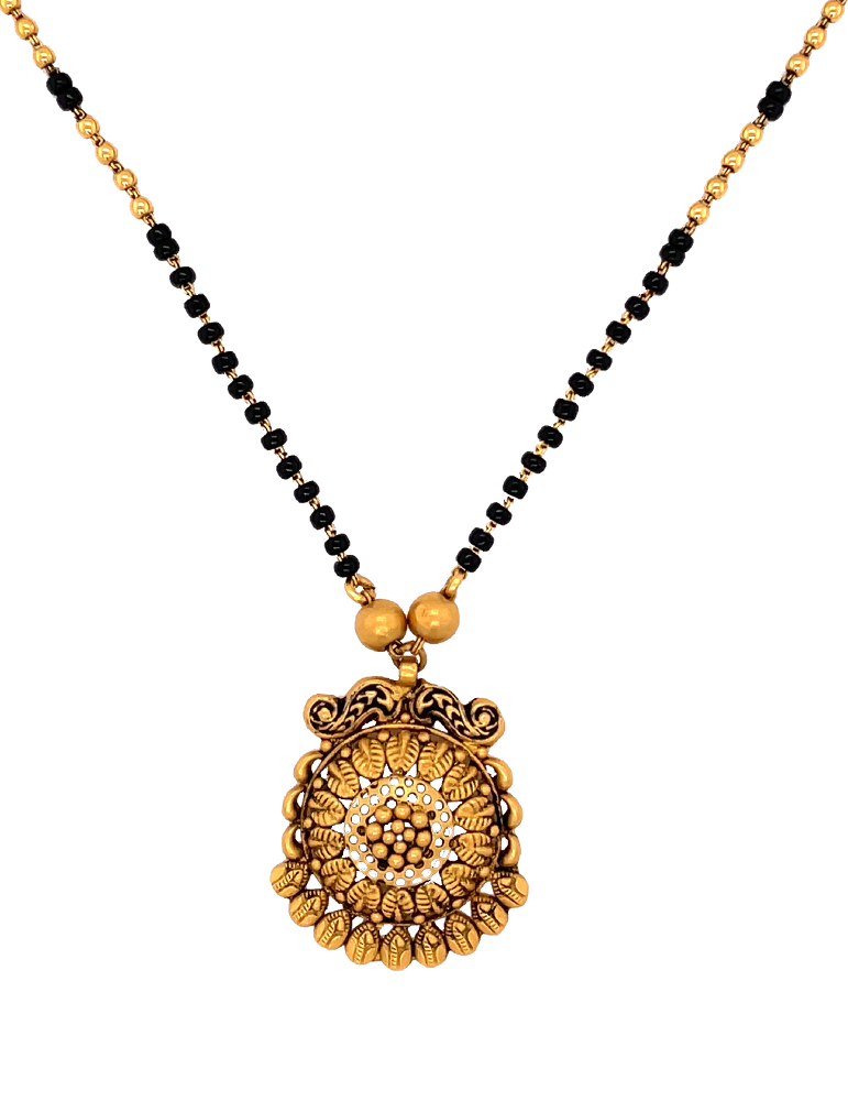 Antique Leaf Pattern Pendant Gold Mangalsutra 22 Karat