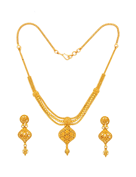 Triveni Layered Pendant Necklace with Earrings 22 Karat