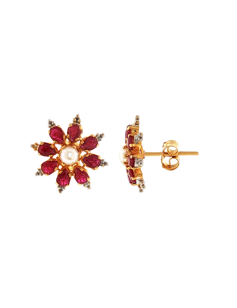 Ruby Pearl Garden Earrings - 22 Karat