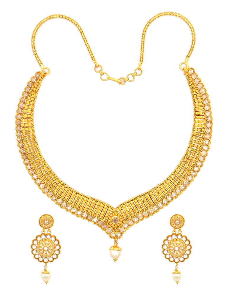 Muktika Pearl Gold Set with Earrings - 22 Karat