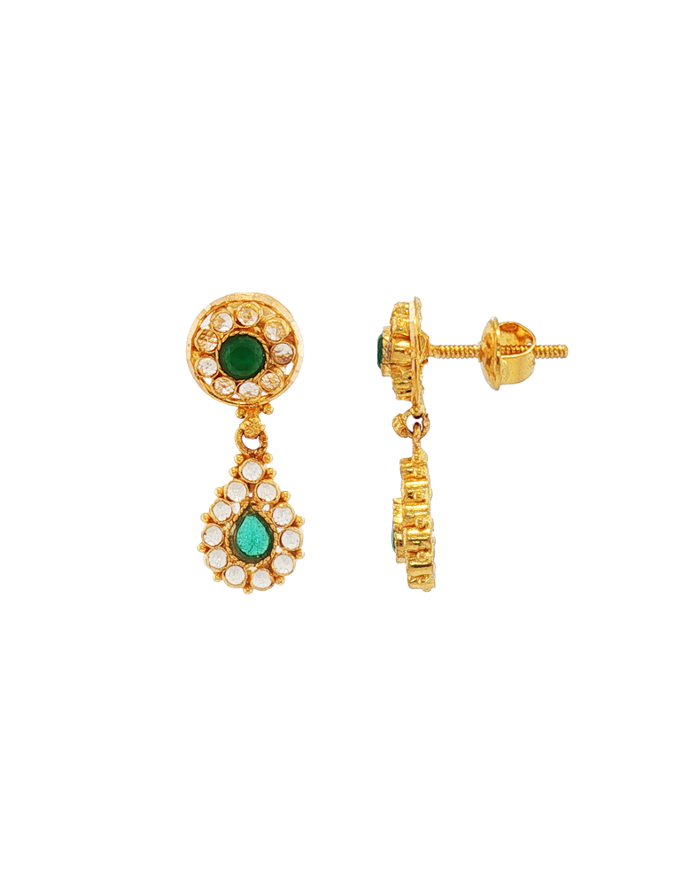 Emerald Dew Gold Earrings - 22 Karat
