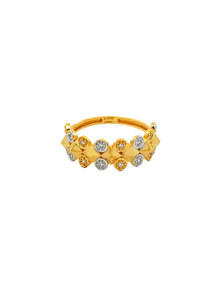 Modern Bezel Accent Gold Ring - 22 Karat