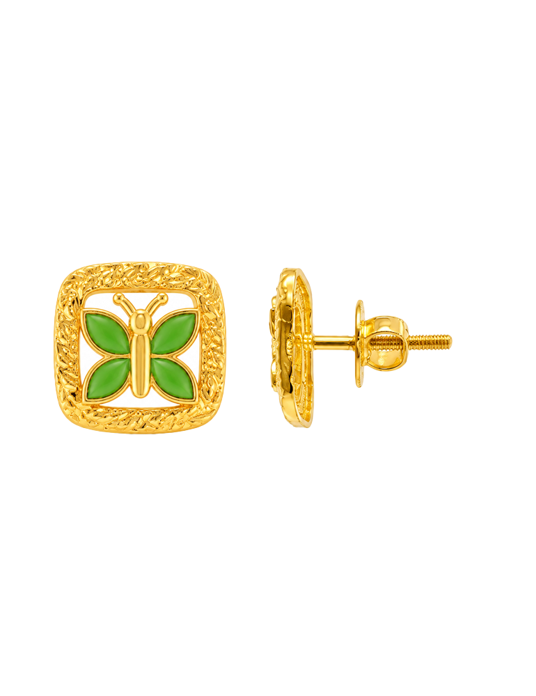Verdant Wings Gold Studs - 22 Karat