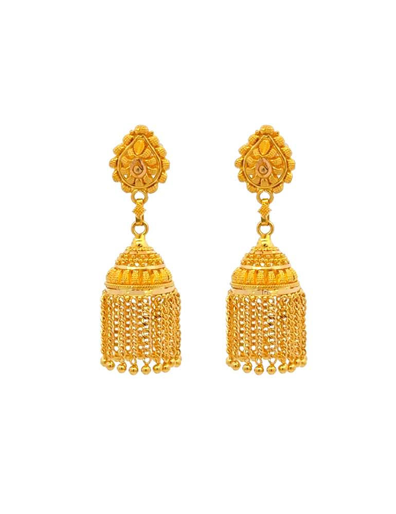 Gold Earring Dangling Jhummkas - 22 Karat