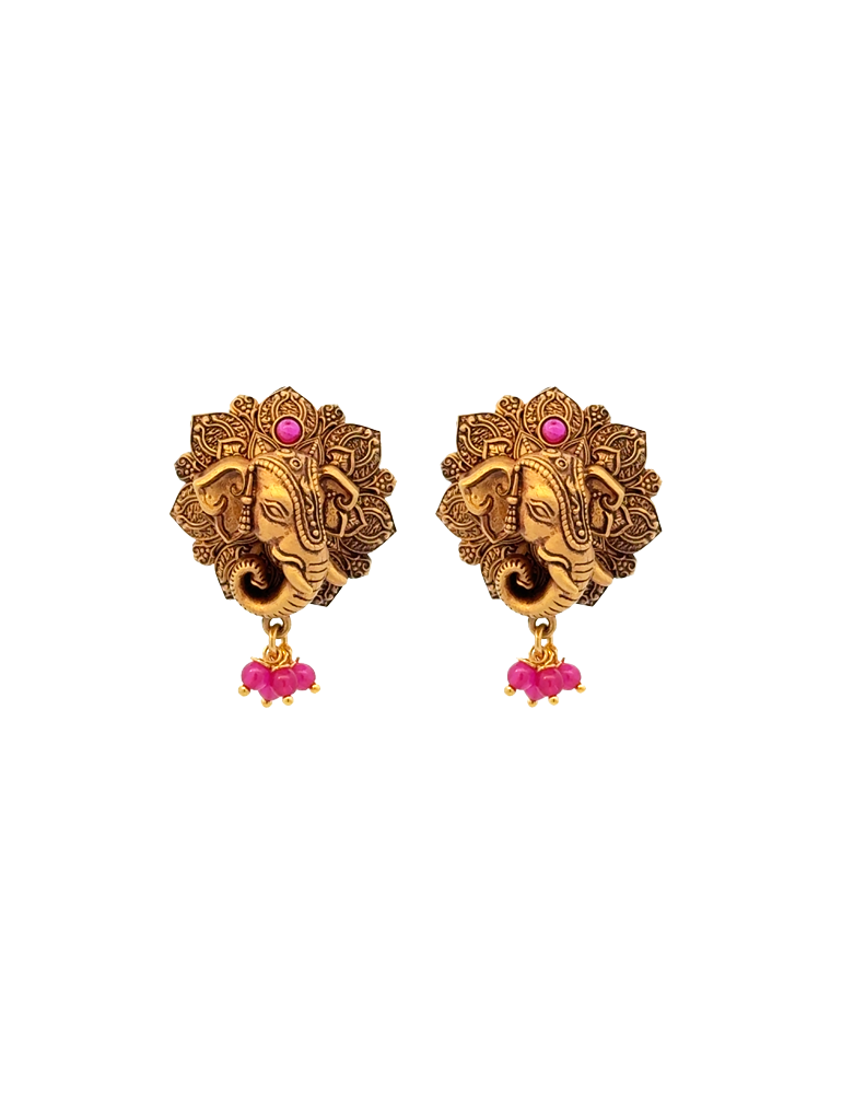 Gajapushpa Temple Gold Necklace Set with Earrings - 22 Karat