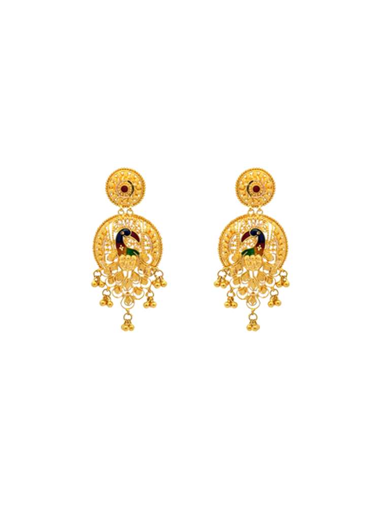 Mayura Plume Gold Necklace Set with Earrings 22 Karat