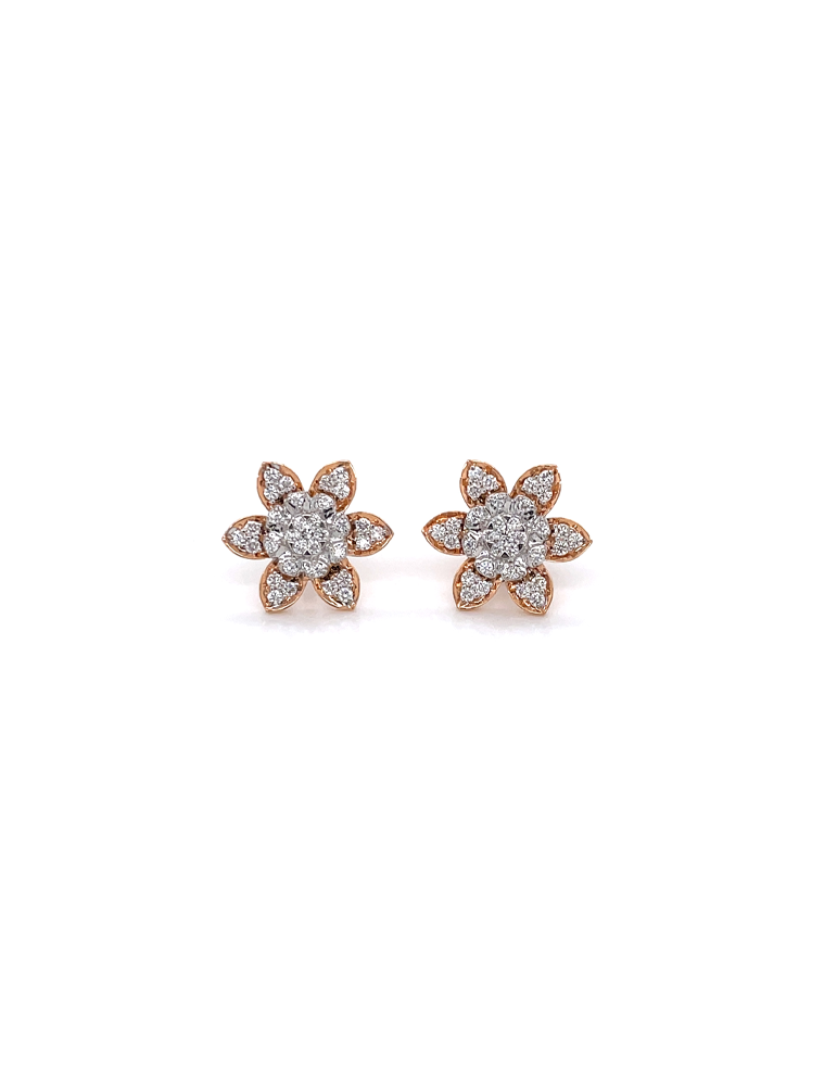 Floral Diamond Rose Gold Earrings In 18 Karat