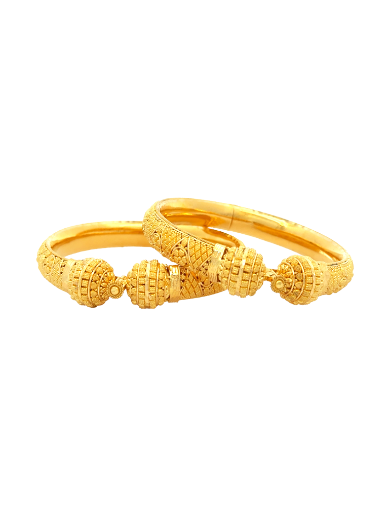22K Ornate Dome Accent Gold Bangles - Set of 2