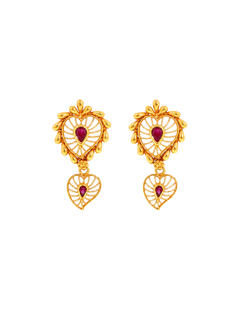 Hridaya Pink Stone Gold Necklace Set with Earrings - 22 Kt