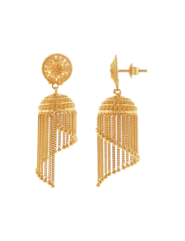 Aabhushan Cascade Gold Jhumkas - 22 Karat