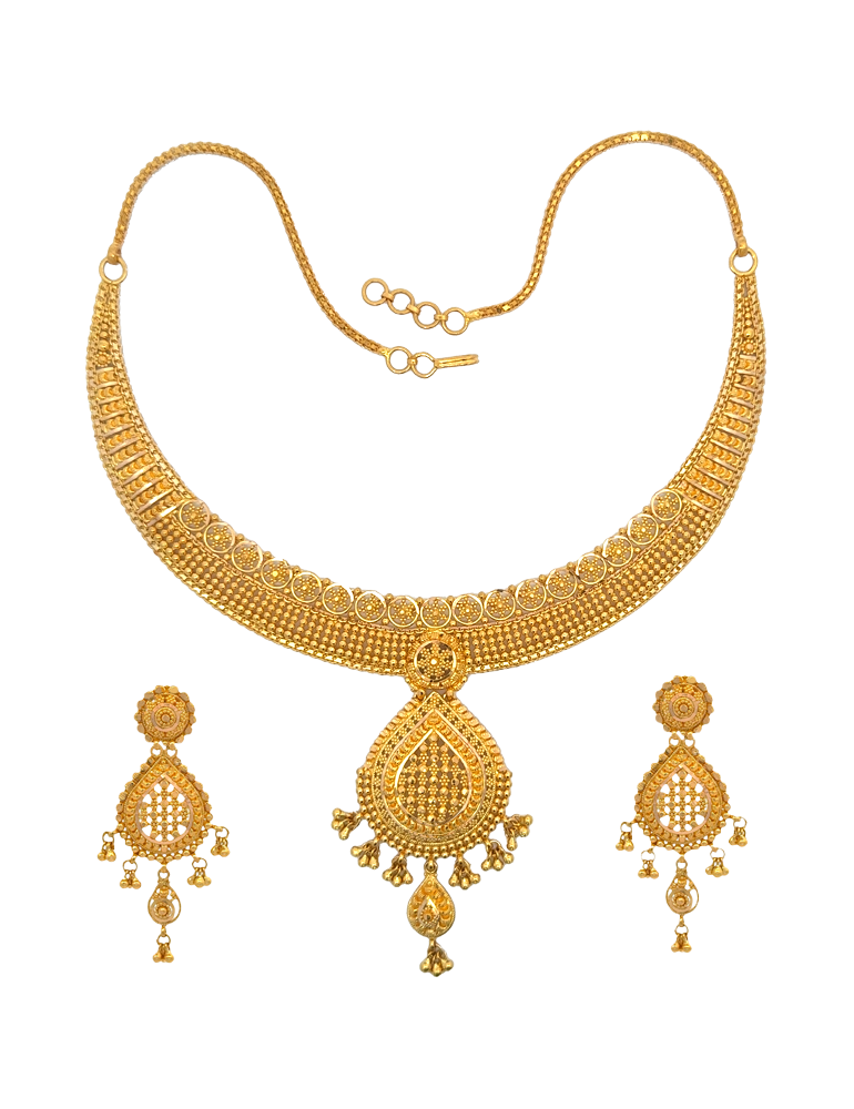 Gold Neckalce With Earrings - 22 Karat