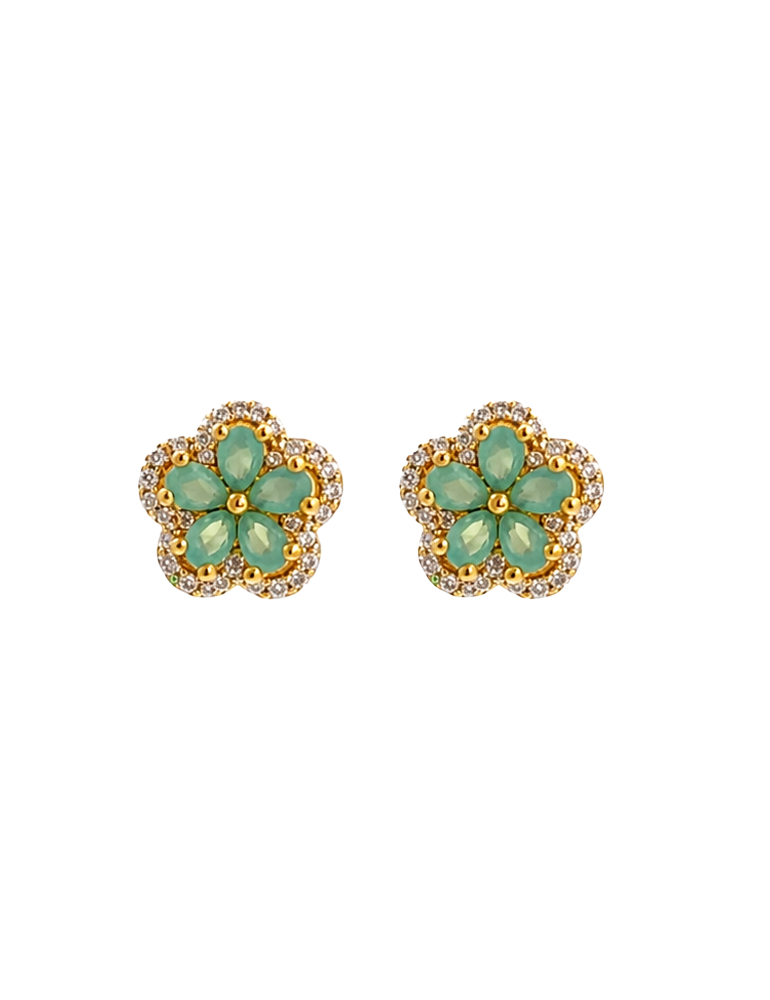 Aqua Flower Gold Stud Earring - 22 Karat