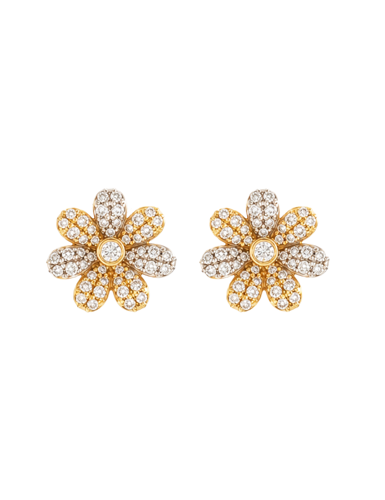 Seven-Petal Floral Stone Stud - 22 Karat