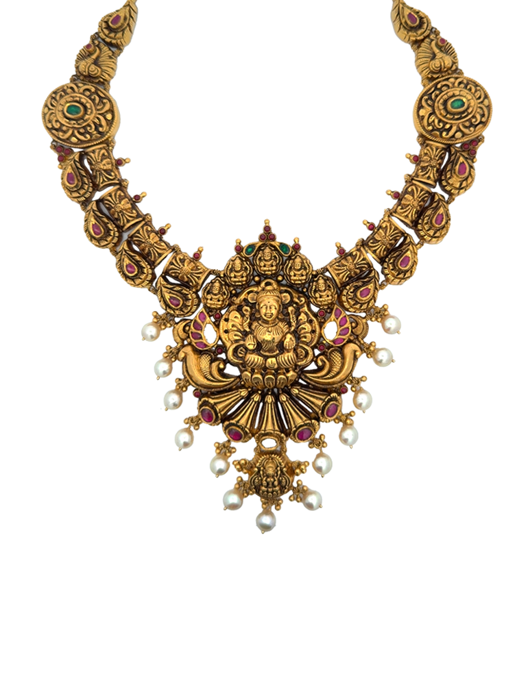 Lakshmi Devi Temple Necklace Set in 22K