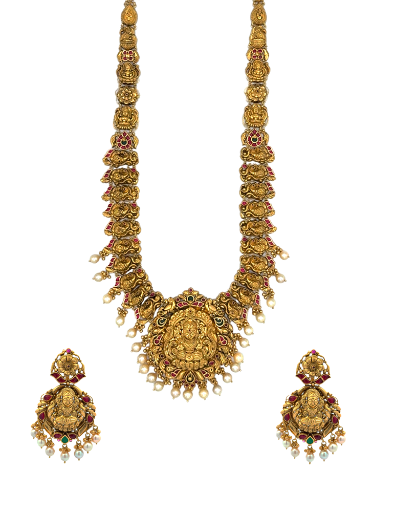 Lakshmi Devi Temple Necklace Set in 22K
