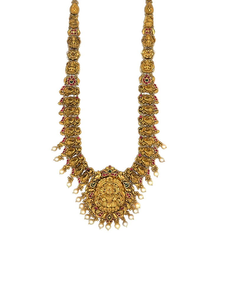 Lakshmi Devi Temple Necklace Set in 22K