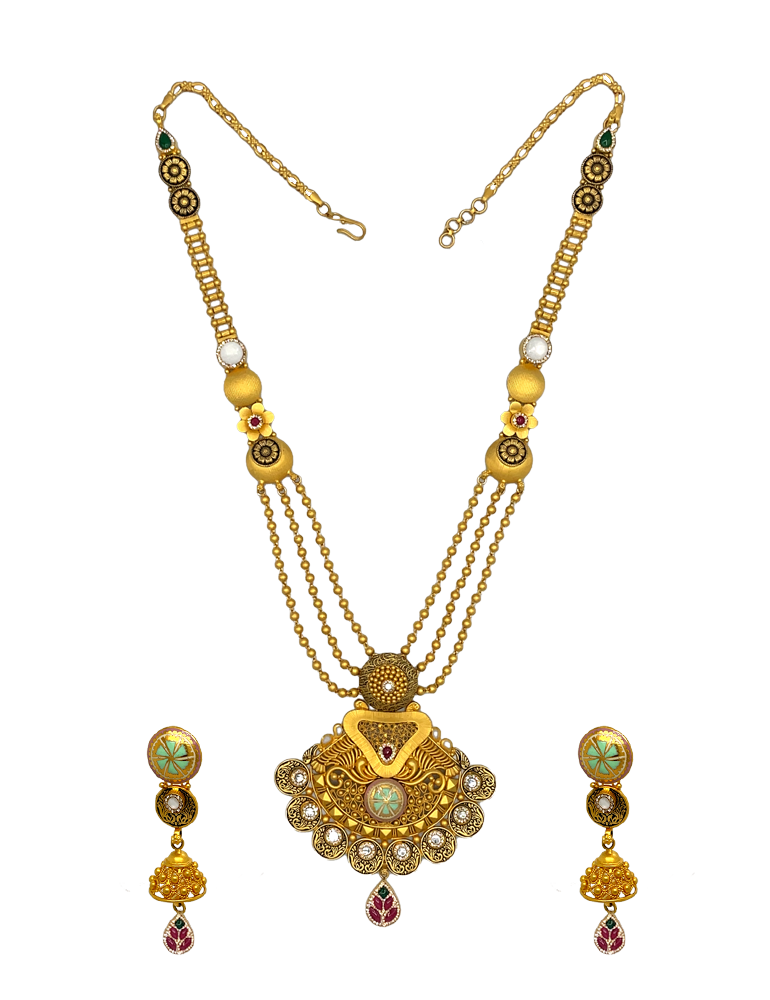 Antique gold Necklace Set with Earrings 22 Karat