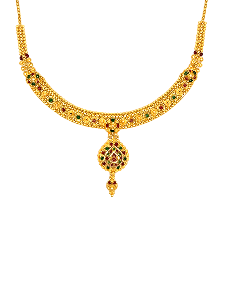 Red & Green Accent Gold Set with Earrings 22 Karat