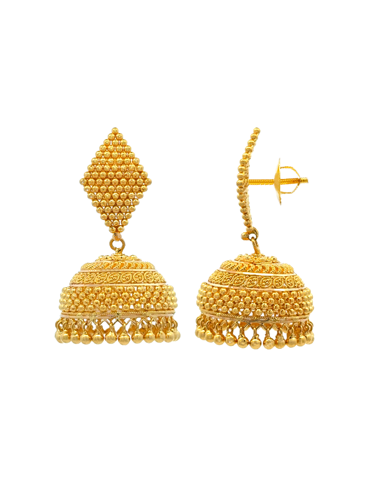 Gold Dazzling Jhumkas - 22 Karat