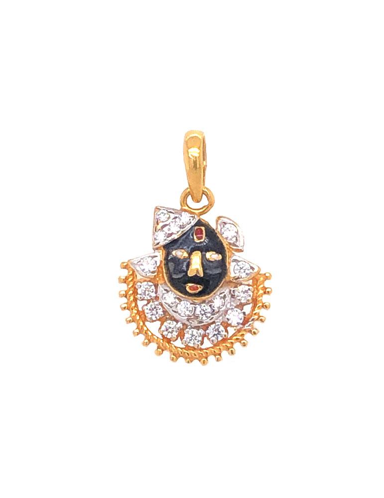 Gold Enamel Srinath ji Pendant 22 Karat With Cubic Zirconia