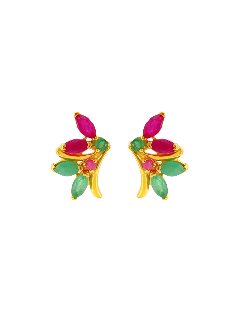 Crimson Vine Gold Studs - 22 Karat