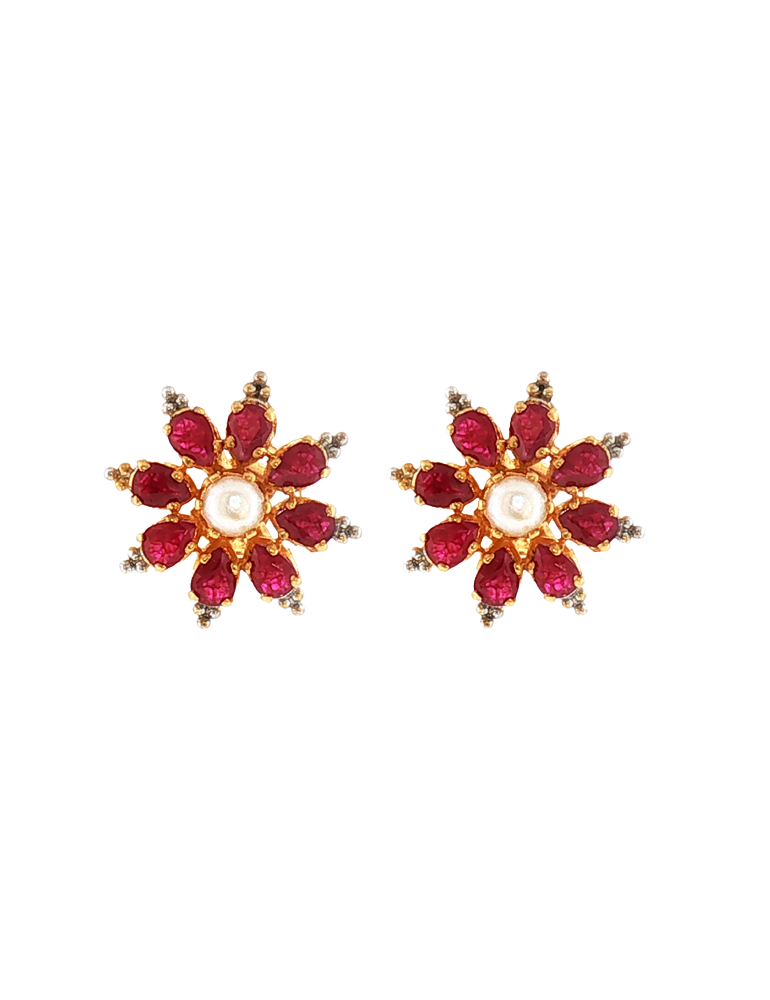 Ruby Pearl Garden Earrings - 22 Karat