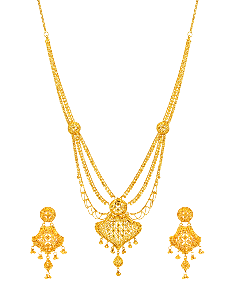 Vilasita Cascade Necklace Set with Earrings 22 Karat