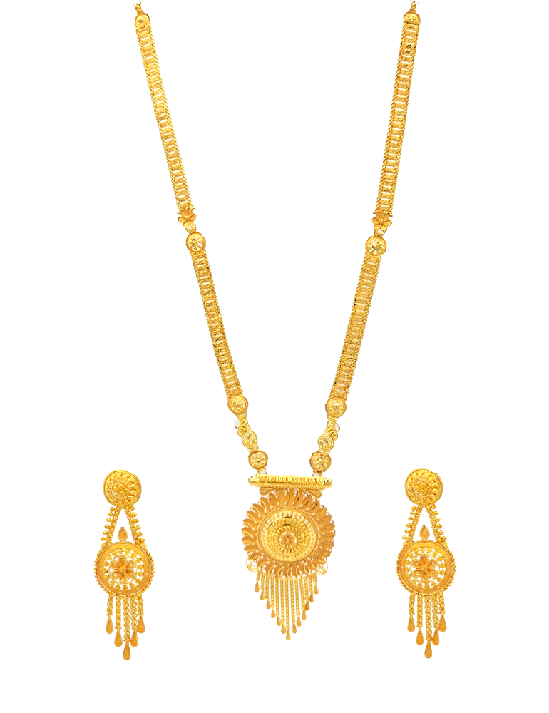 Radiance Pendant Gold NecklaceSet with Earrings 22 Karat