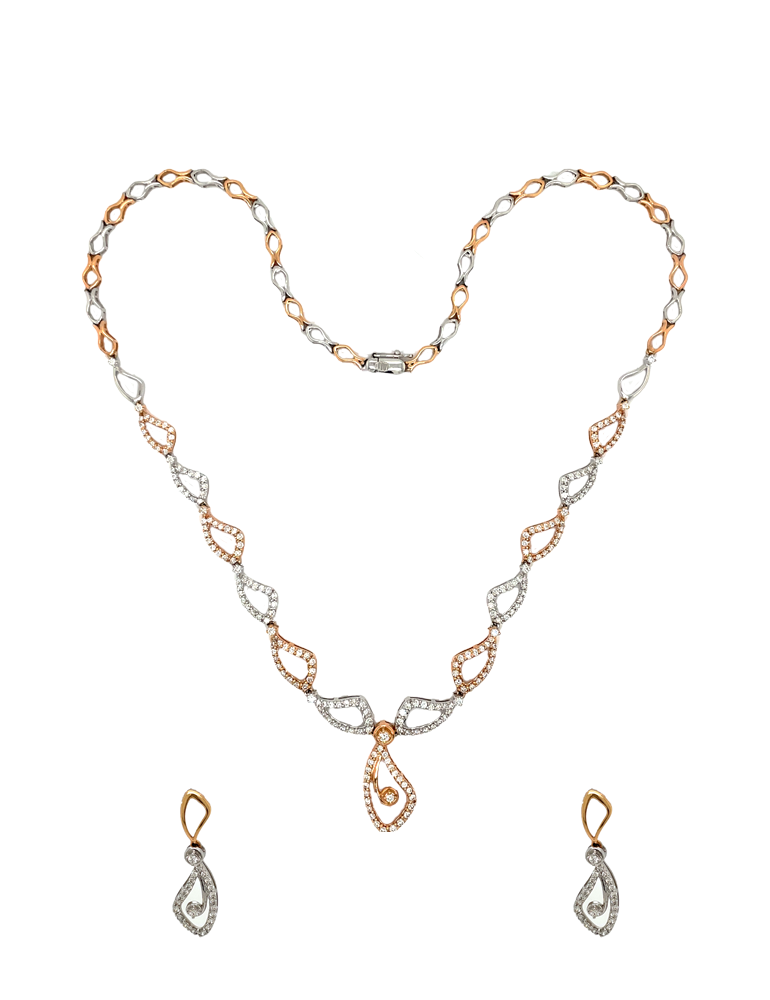 Diamond Rose & White Gold Necklace With Earrings in 18 karat