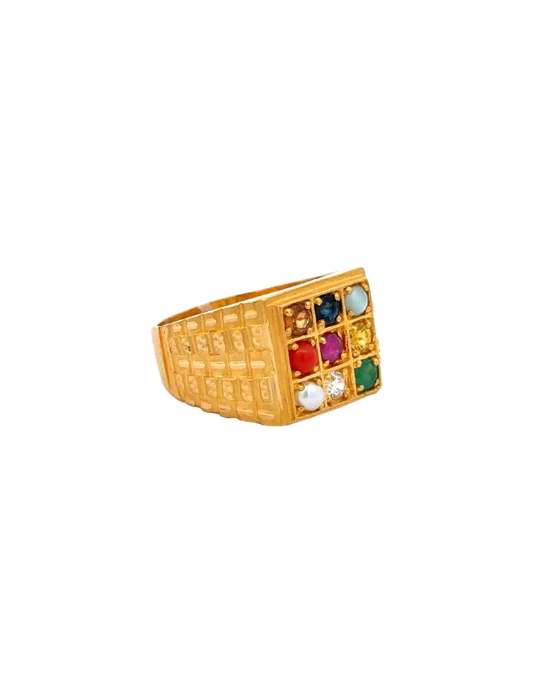 Gold Navarathnam Men's Ring - 22 Karat