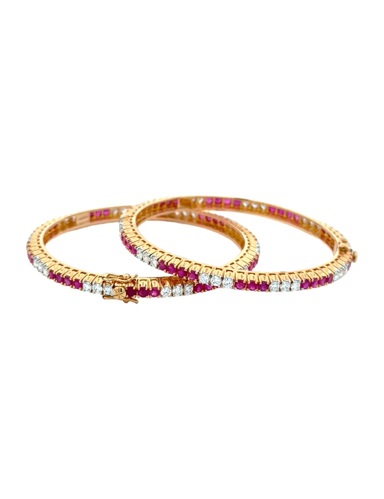 Diamond Ruby Bangles 18 Kt - Set of 2