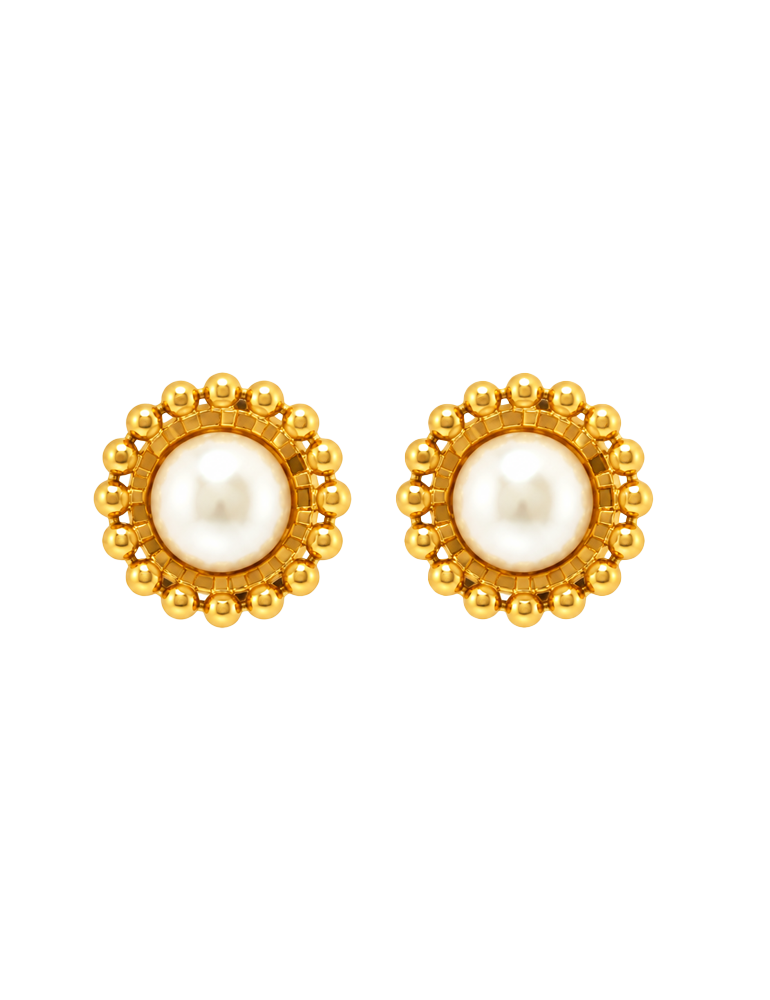 Pearl Crown Gold Studs - 22 Karat