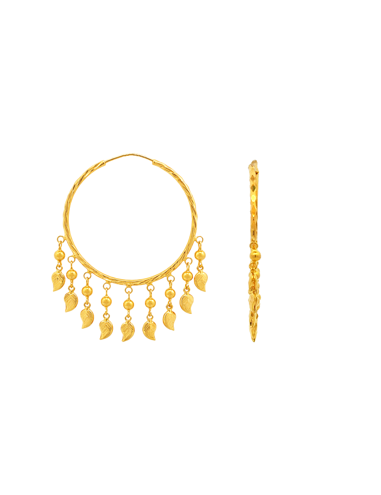 Vanika Gold Leaf Dangling Hoops - 22 Karat