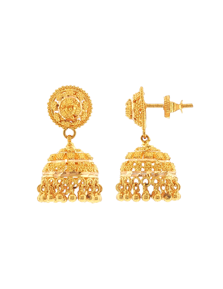 Temple Motif Gold Jhumka Earrings - 22 karat