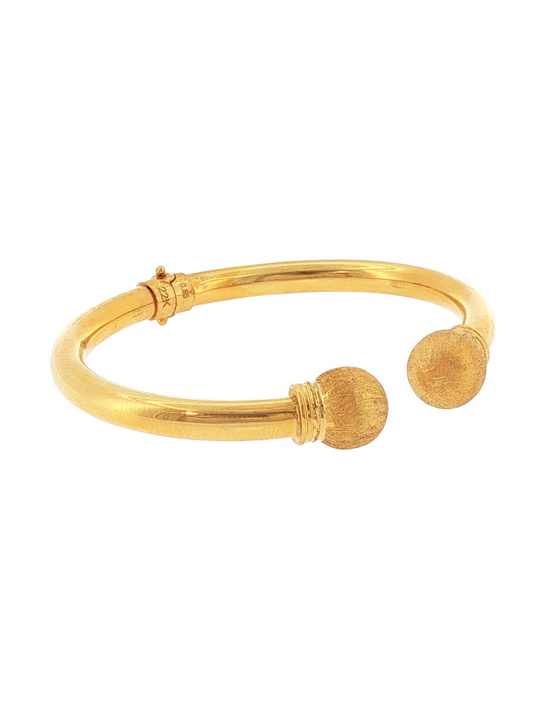 Textured Sphere Open Bangle - 22 Karat
