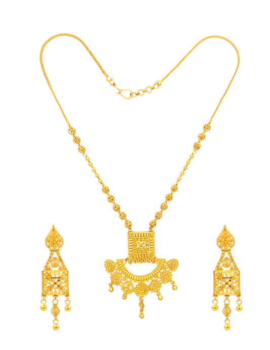 Royal Archway Gold Necklace with Earrings - 22 Karat
