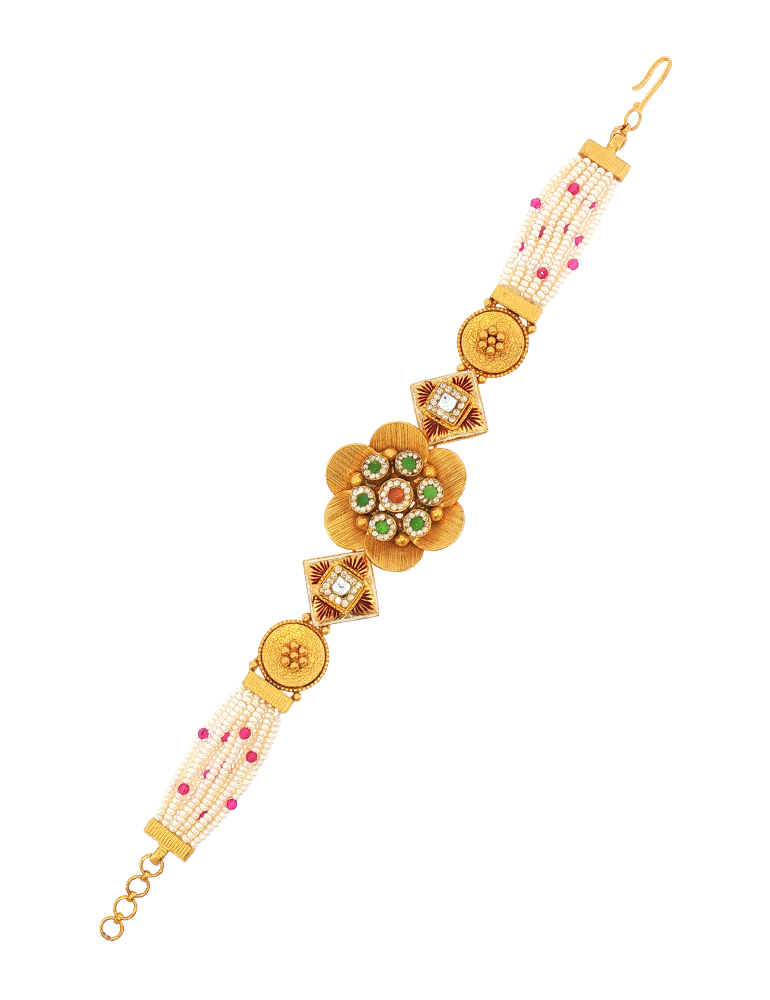 Pushparatna Pearl Gold Bracelet - 22 Kt