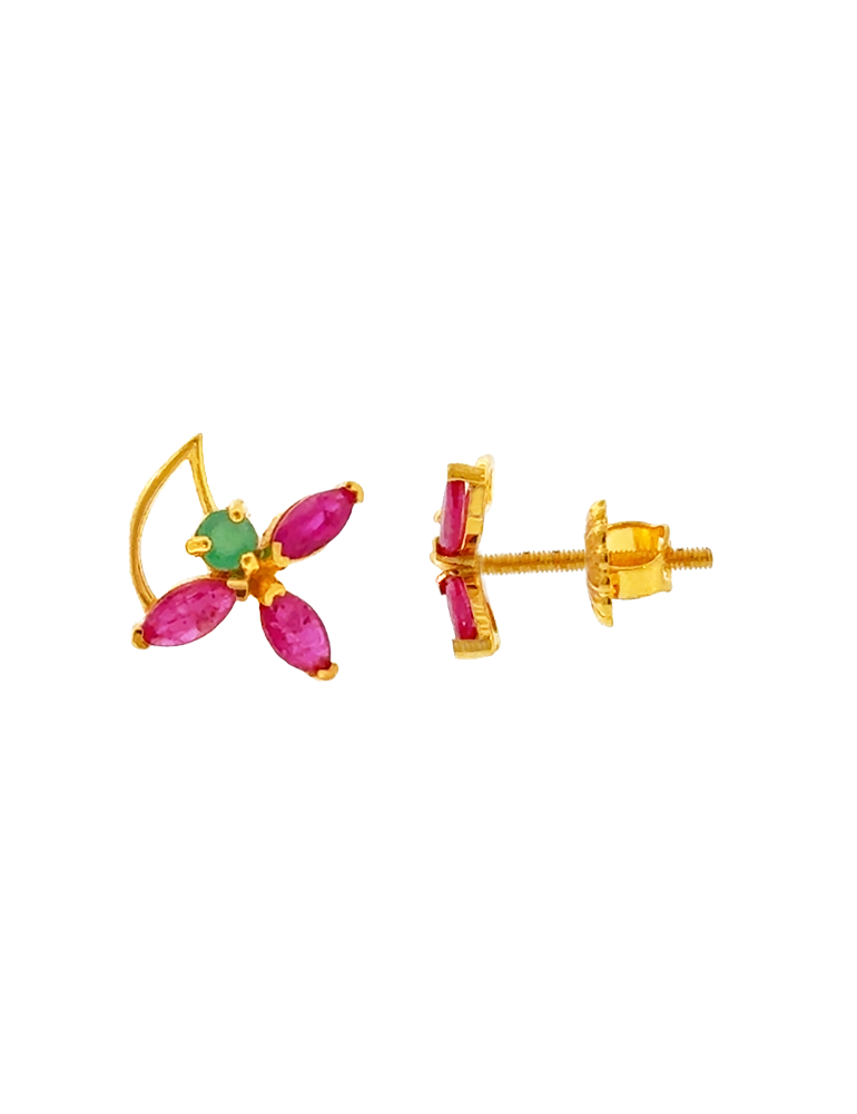 Ruby Petal Sway Studs - 22 Karat