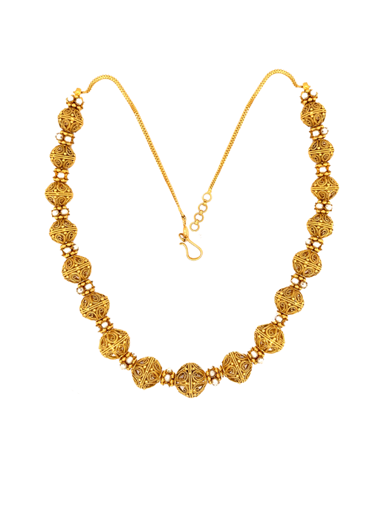 Antique Ball Gold Necklace Set with Earrings 22 Karat