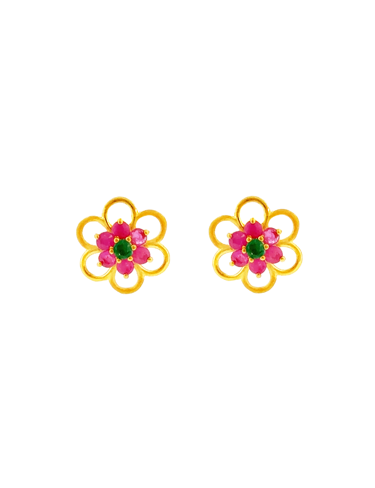 Ruby Petal Whisper Earrings - 22 Karat