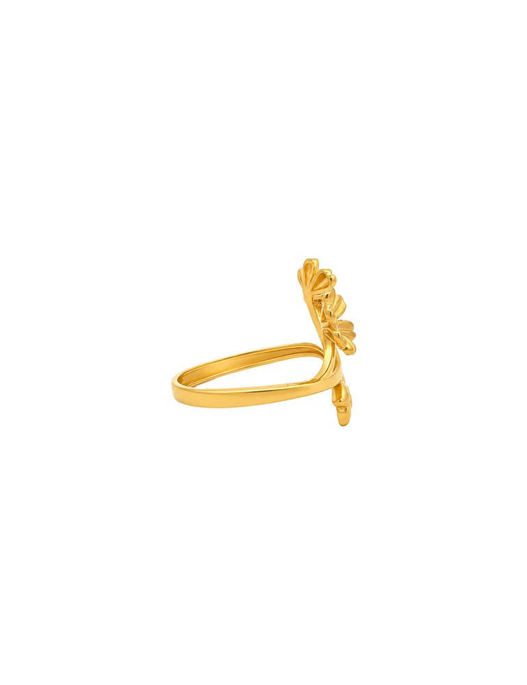 Twin Blossom Floral Gold Ring - 22 Karat