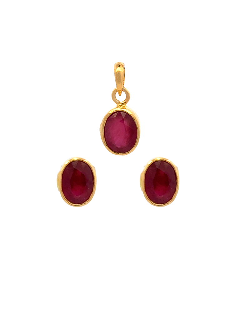 Rhea Ruby Solitaire Pendant Set - 22 Karat