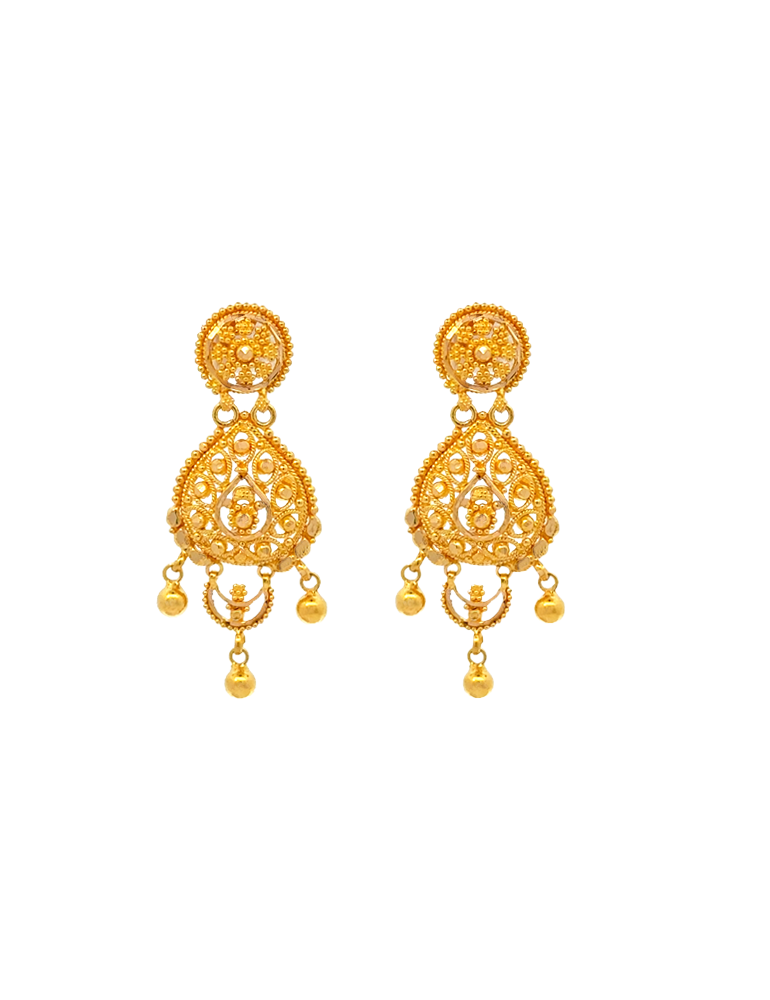 Imperial Lacework Gold Set with Earrings - 22 Karat