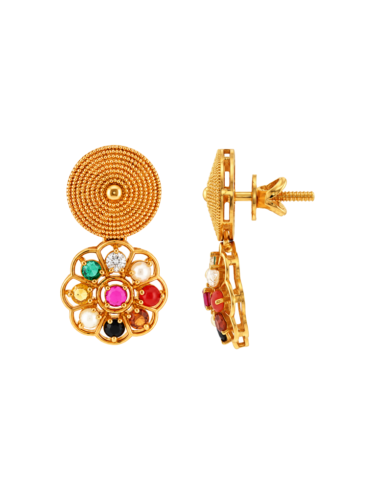 Navarathan Utsav Gold Earrings -  22 karat
